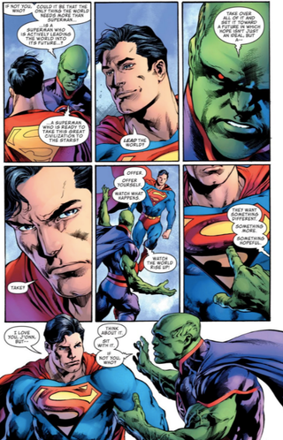 The Martian Manhunter argues that Kal-El should open himself up to a position of global leadership in Superman #1.